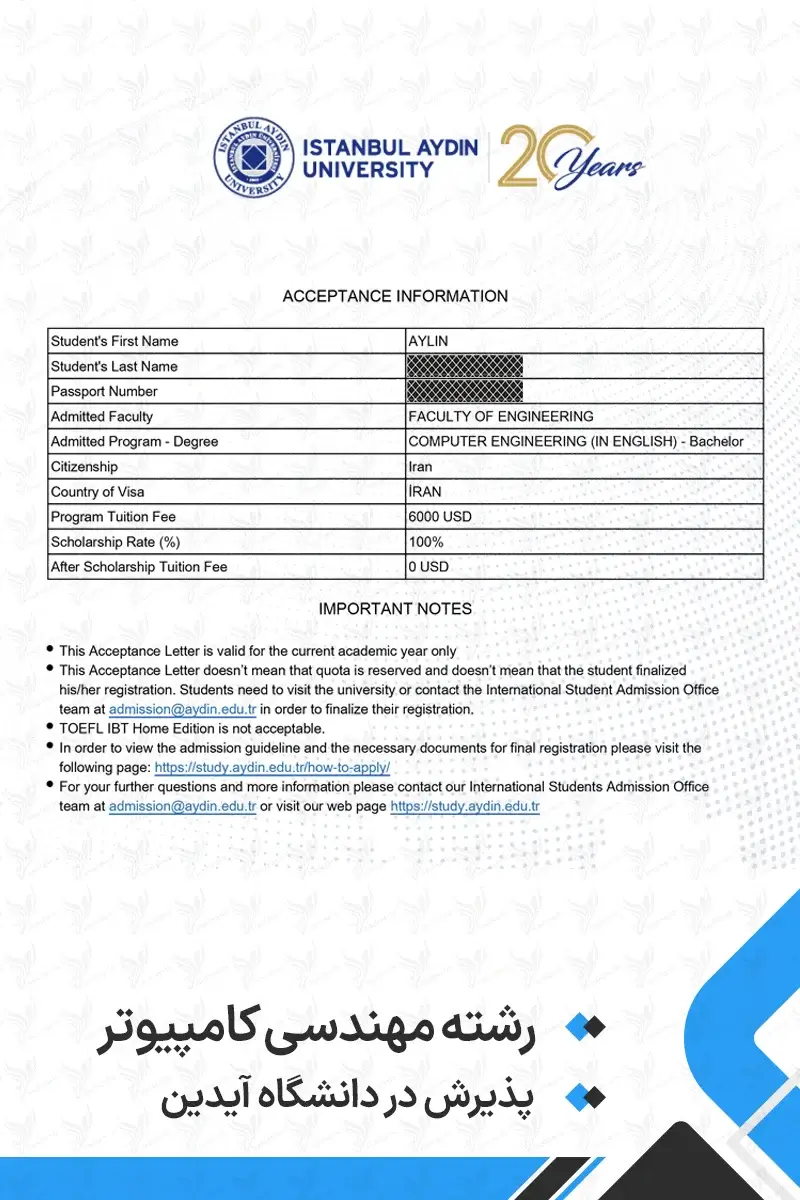 کارنامه پذیرش رشته مهندسی کامپیوتر در دانشگاه آیدین